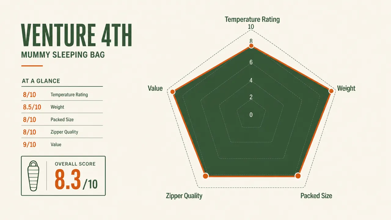 Chart comparing advertised vs real-world comfort temperature ratings for budget synthetic mummy bags